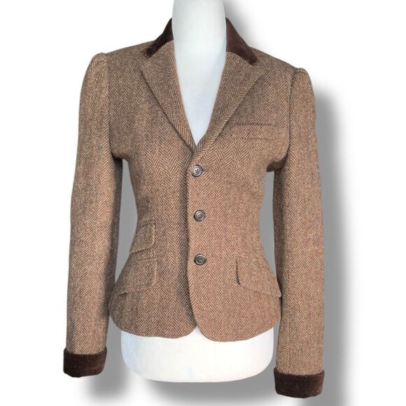 Vintage Ralph Lauren Rugby Blazer Structured Hourglass Herringbone Tweed Brown - Picture 13 of 13